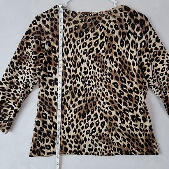 August Silk Knit Leopard Print Top 3/4 Sleeve Silk Blend Women's Size L VTG - Picture 5 of 13